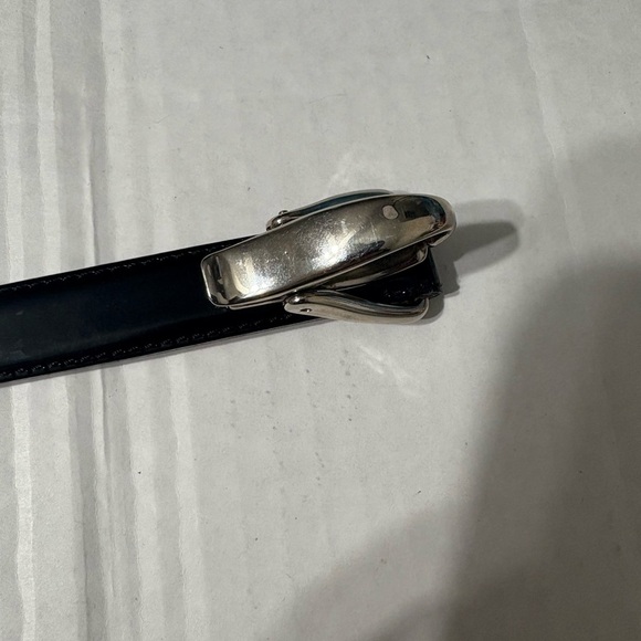 WCM New York Glossy Black Leather Belt with Silver Ring Hook Closure. USA S/M - Picture 6 of 12